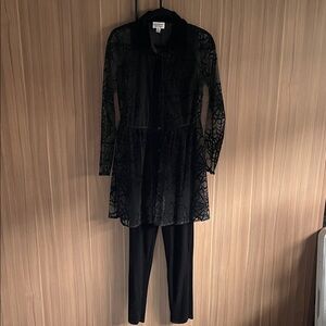 Unique Vintage Black Velvet and Sheer Lace Top